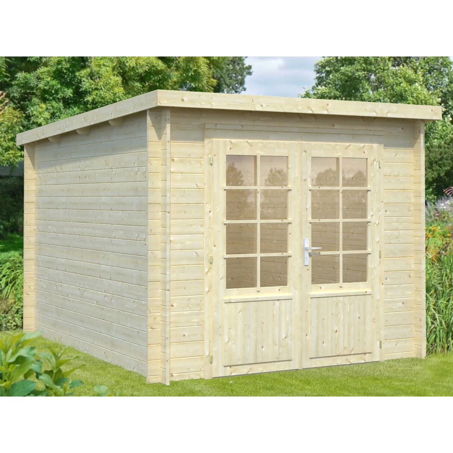 Palmako Ella Holz-Gartenhaus Natur Flachdach Unbehandelt 240 cm x 300 cm