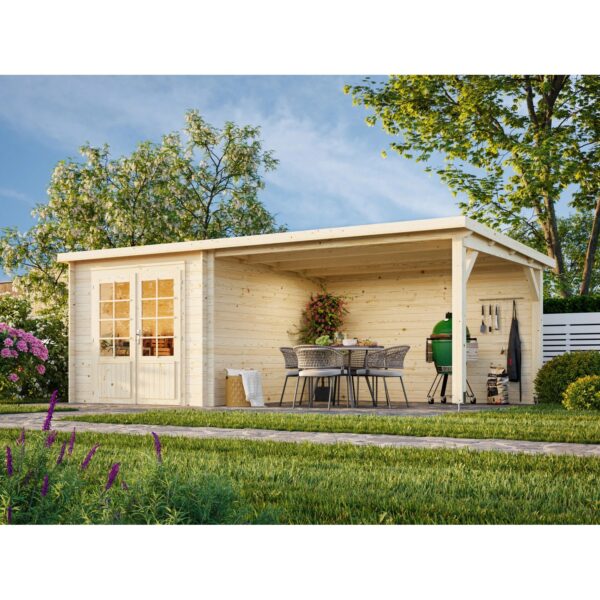 Palmako Ella Holz-Gartenhaus Natur Flachdach Unbehandelt 602 cm x 300 cm