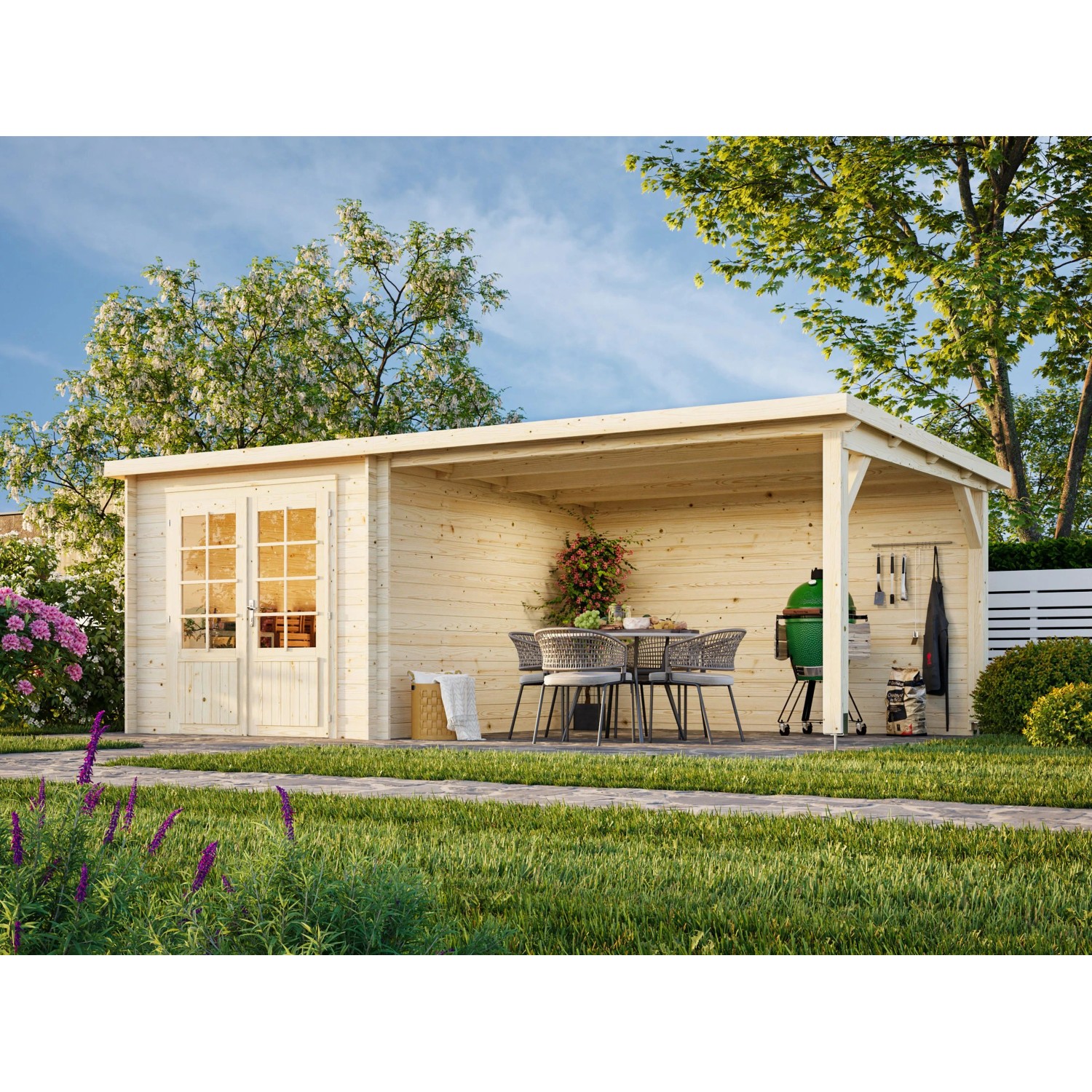 Palmako Ella Holz-Gartenhaus Natur Flachdach Unbehandelt 602 cm x 300 cm