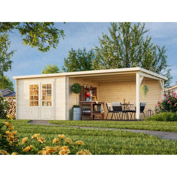 Palmako Ella Holz-Gartenhaus Natur Flachdach Unbehandelt 662 cm x 300 cm