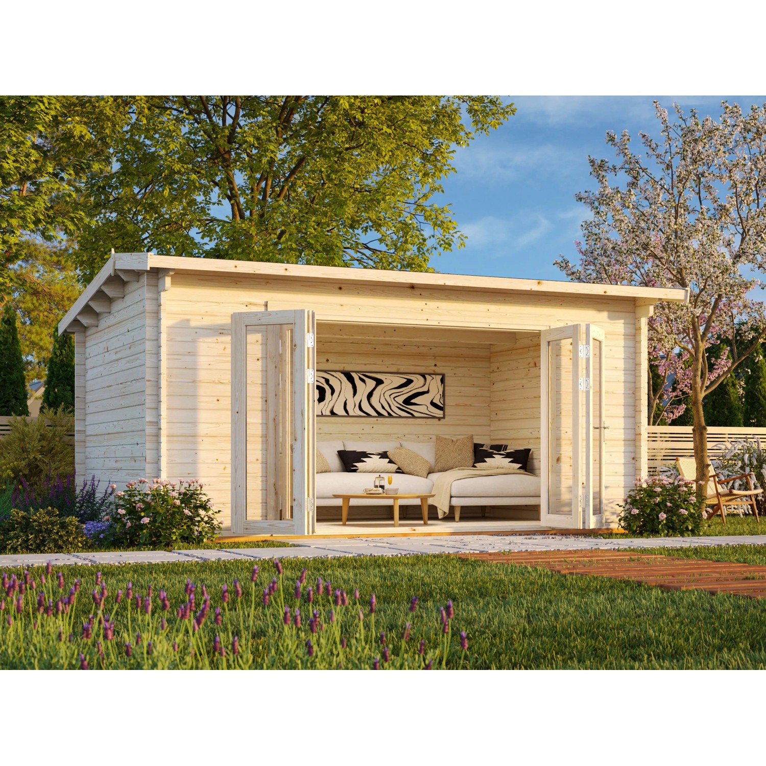 Palmako Ines Holz-Gartenhaus Natur Unbehandelt 480 cm x 300 cm