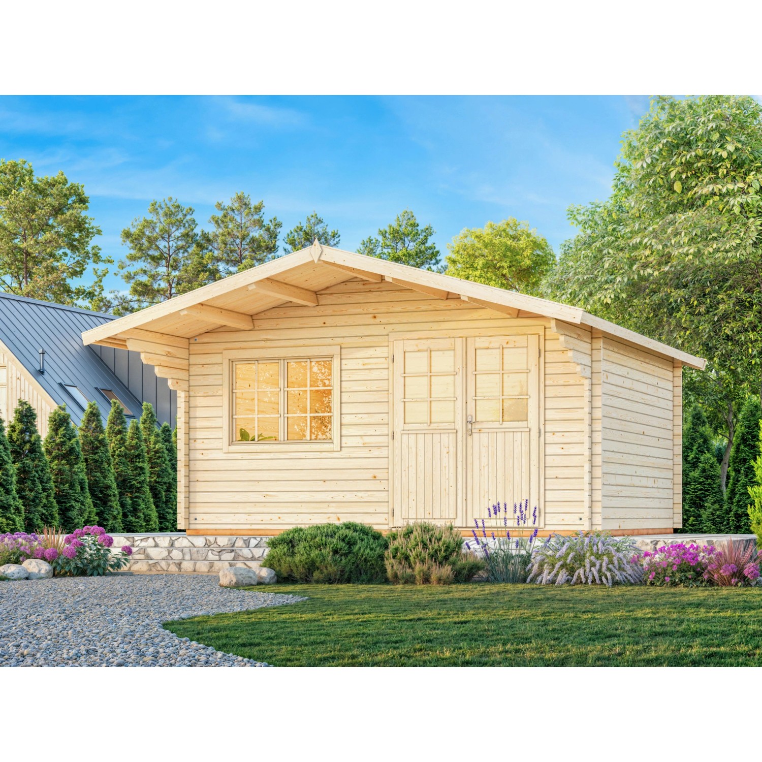 Palmako Gartenhaus Sally 510 x 390 cm Lackiert Hellgrau-Anthrazit FSC®
