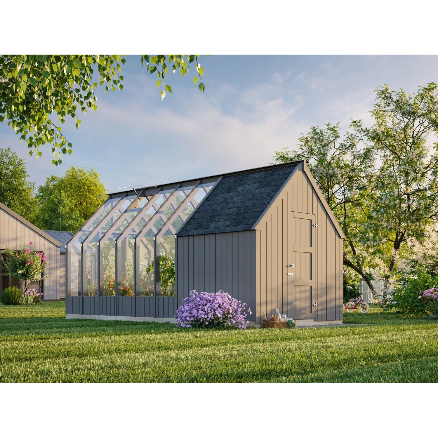 Palmako Holz-Gartenhaus Emilia Satteldach Lackiert 240 cm x 187 cm 4 m²