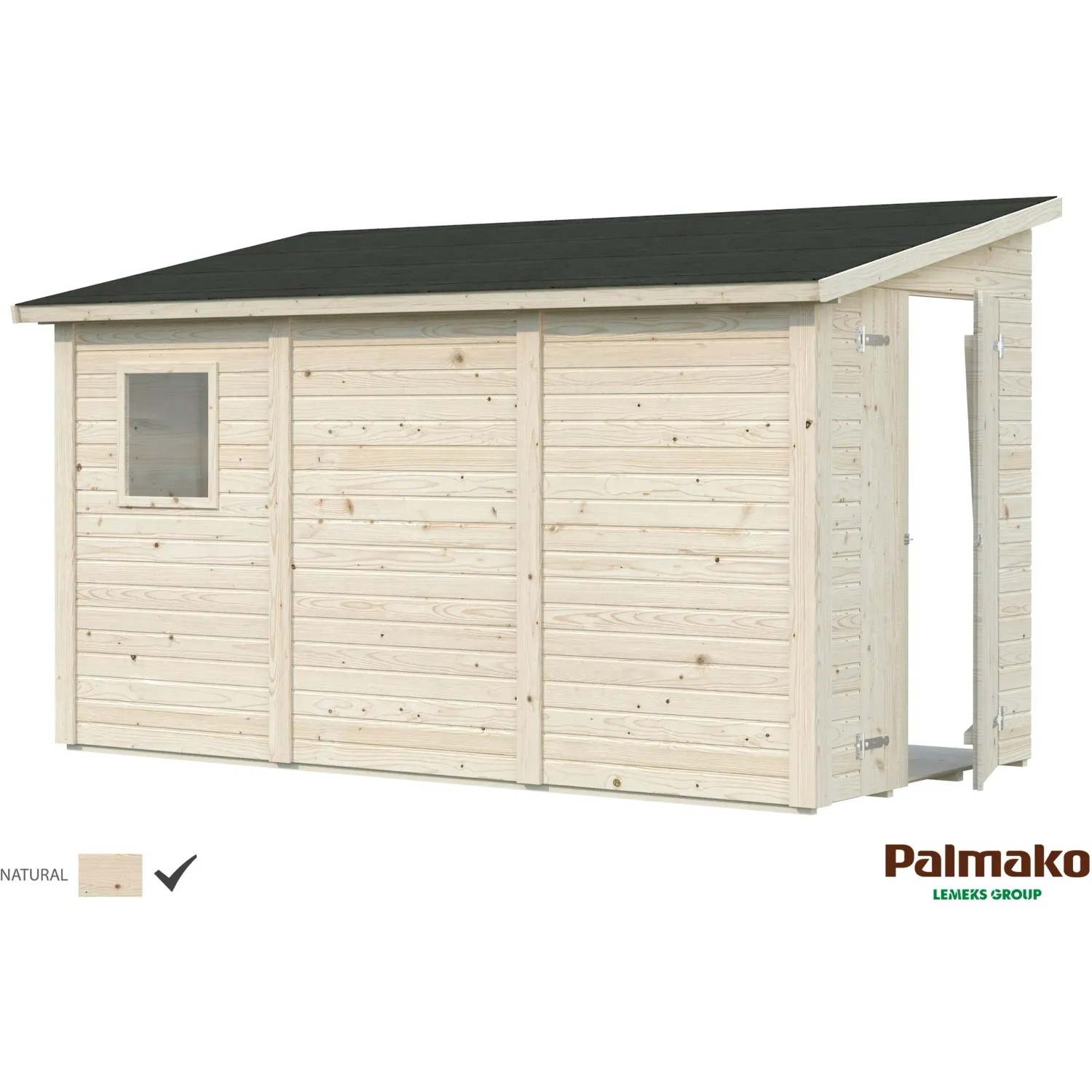 Palmako Mia Holz-Gartenhaus Natur Pultdach Unbehandelt 332 cm x 165 cm