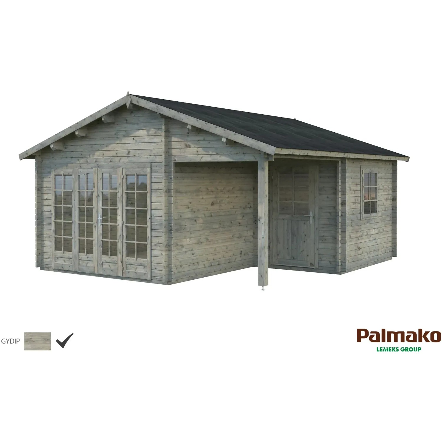 Palmako Irene Holz-Gartenhaus Grau Satteldach Tauchgrundiert 530 cm x 550 cm