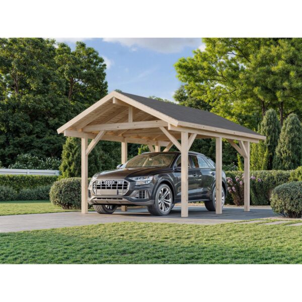 Palmako Einzelcarport Robert Holz Tauchgrundiert Braun 315 cm x 372 cm