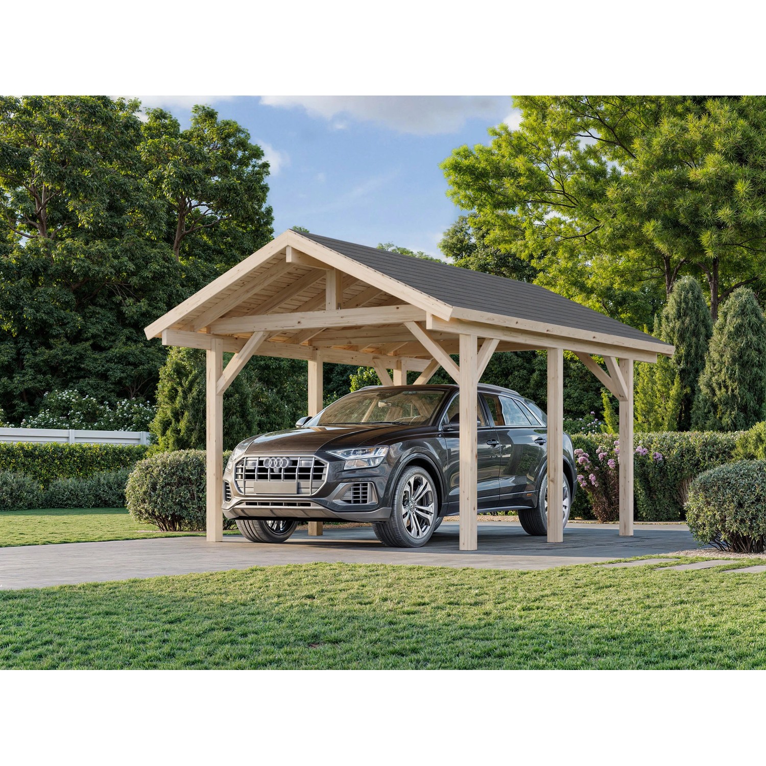 Palmako Einzelcarport Robert Holz Tauchgrundiert Braun 315 cm x 372 cm