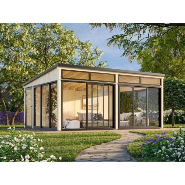 Palmako Holz-Gartenhaus Saga Slide Plus Pultdach Unbehandelt 582 cm x 420 cm