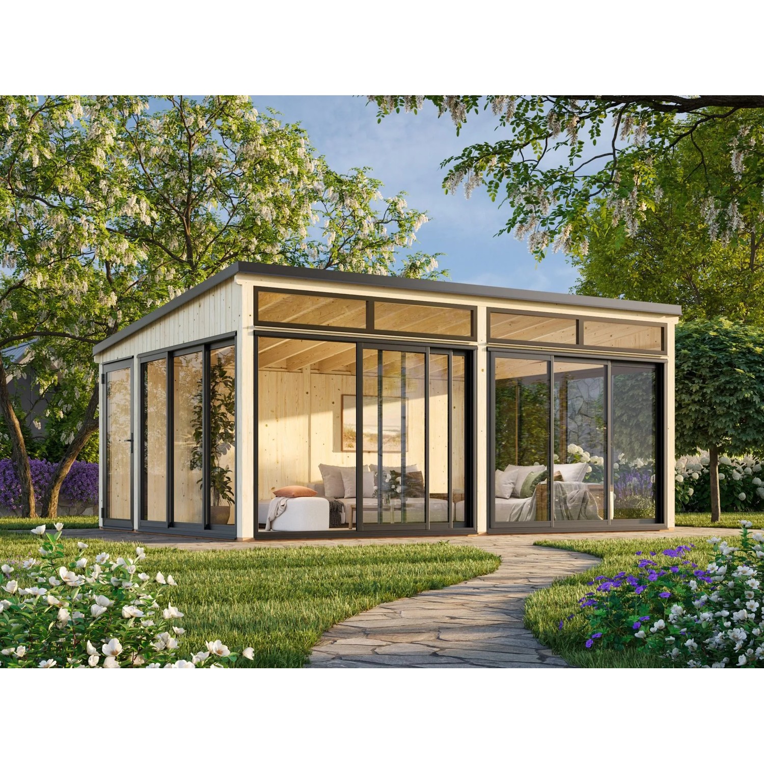 Palmako Holz-Gartenhaus Saga Slide Plus Pultdach Unbehandelt 582 cm x 420 cm