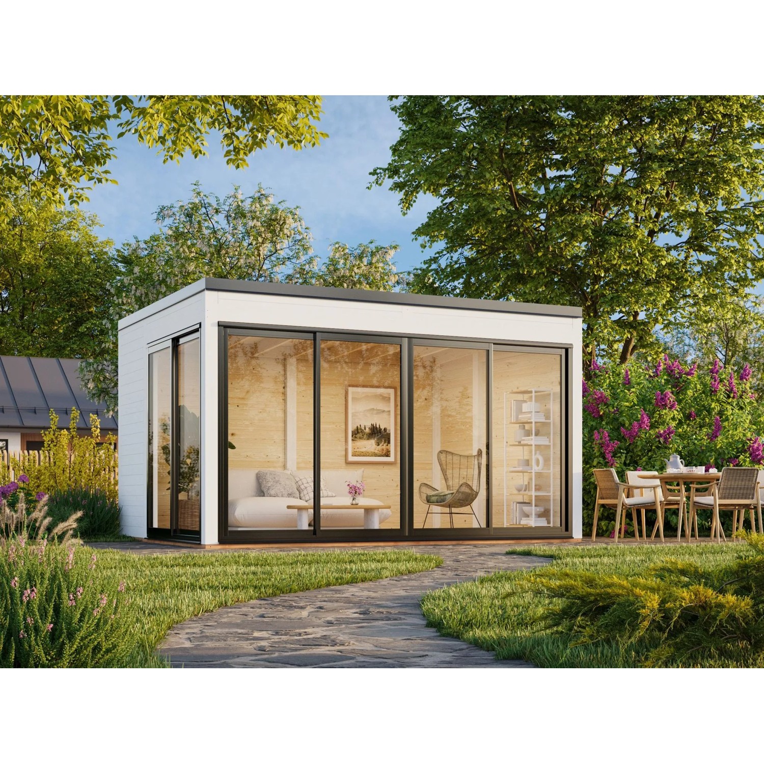 Palmako Holz-Gartenhaus Serena Slide Pultdach Lackiert 420 cm x 320 cm 12,6 m²