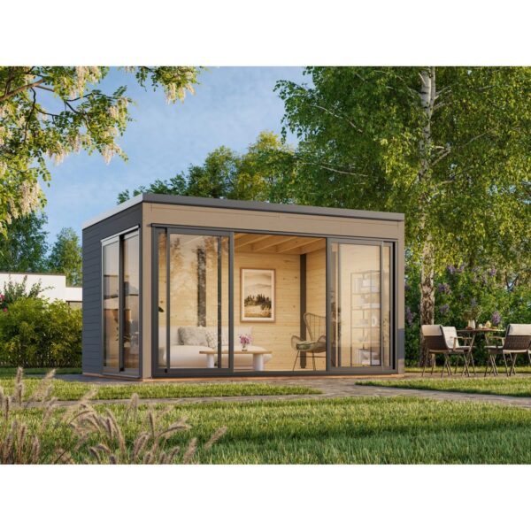 Palmako Holz-Gartenhaus Serena Slide Plus Pultdach Lackiert 420 cm x 320 cm