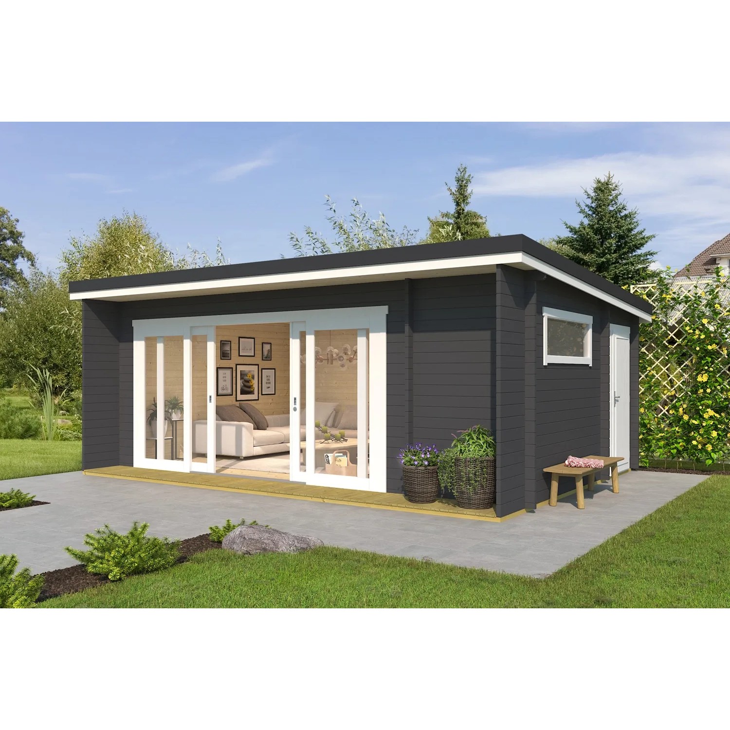 Lasita Holz-Gartenhaus Java Pultdach Carbongrau Lasiert 608 cm x 390 cm