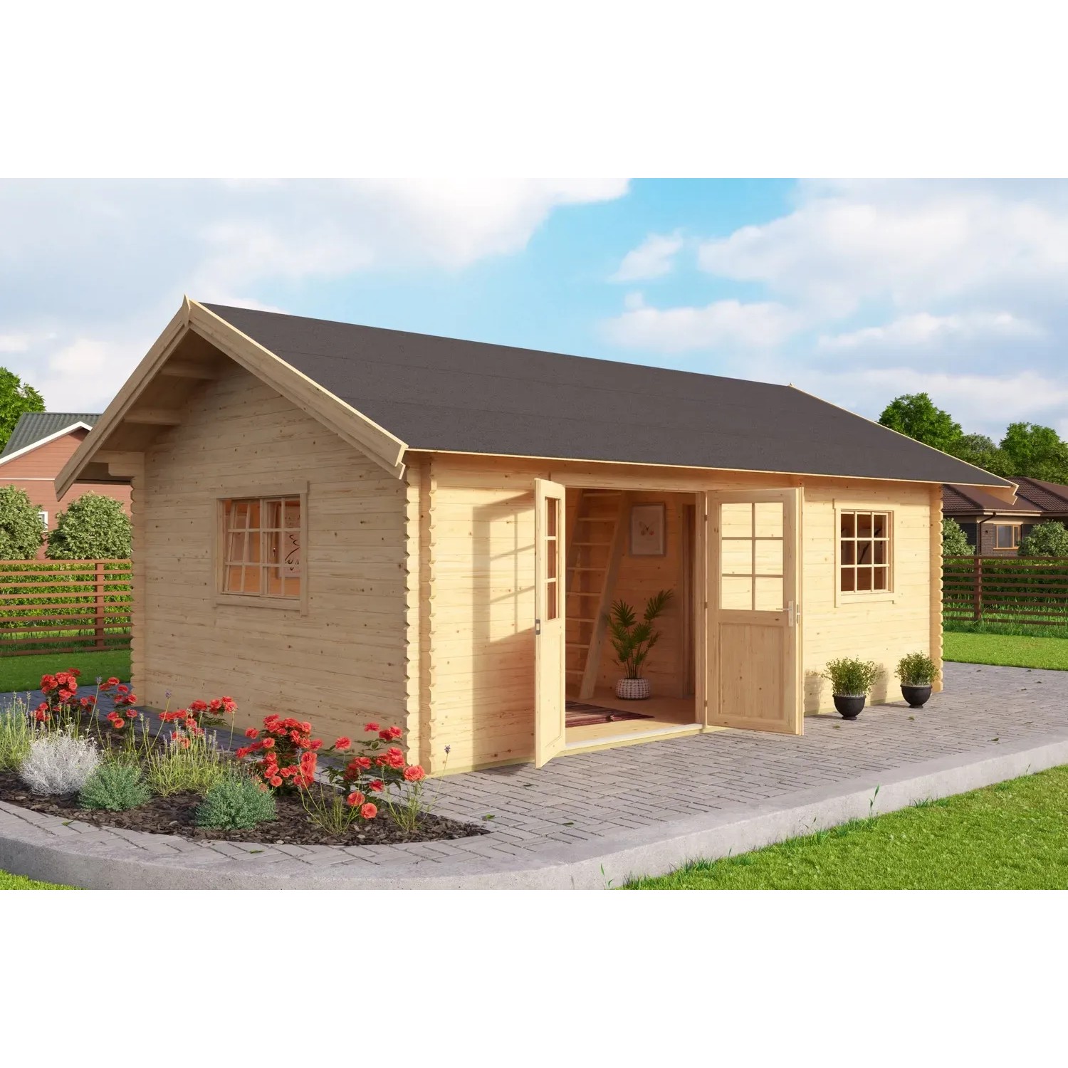 Lasita Holz-Gartenhaus Caroline Set Gold Satteldach Unbehandelt