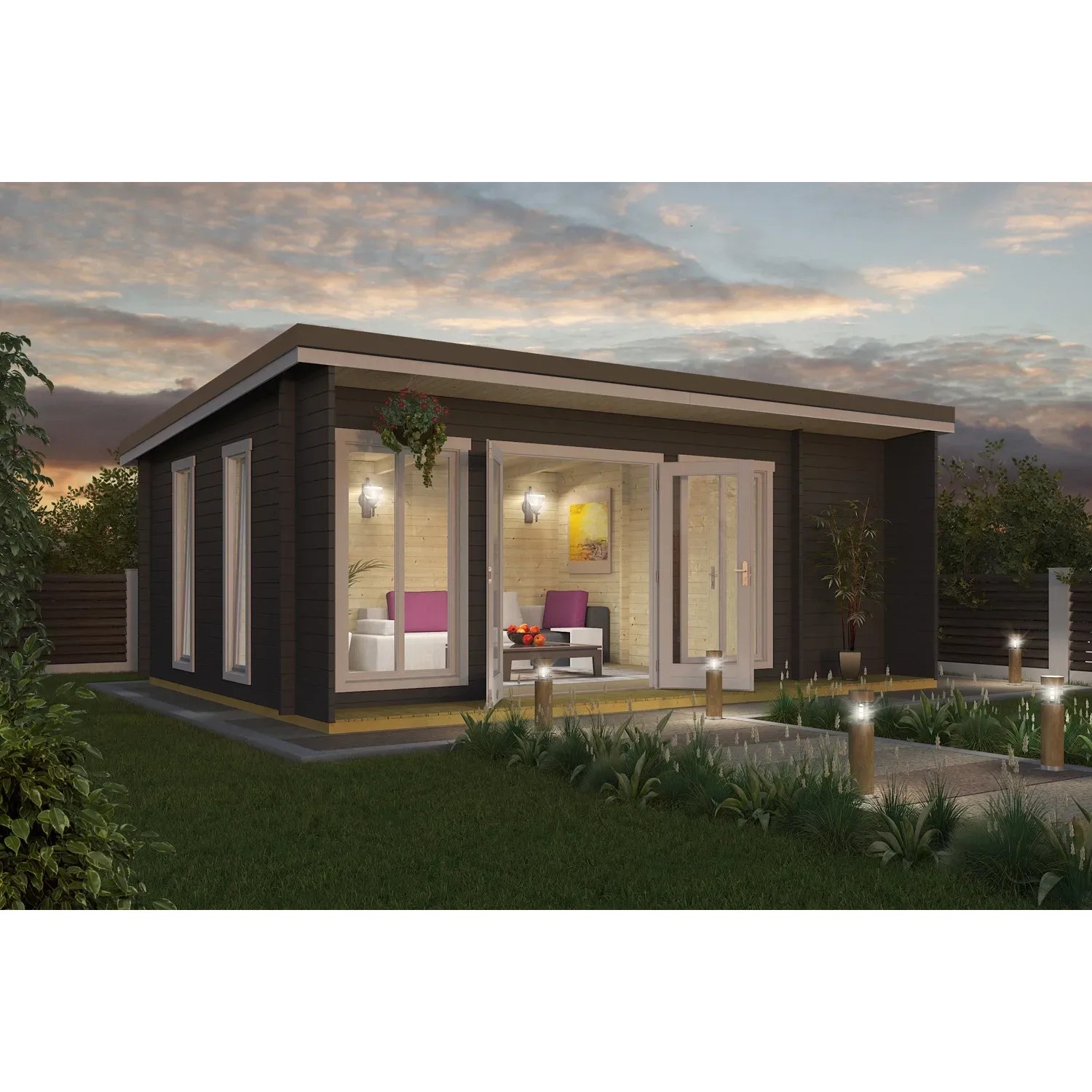 Lasita Holz-Gartenhaus Japan Pultdach Carbongrau Lasiert 608 cm x 390 cm