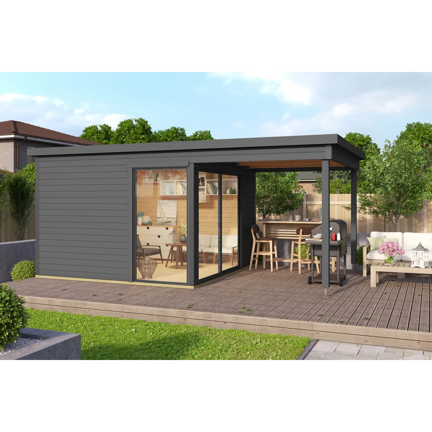 Lasita Holz-Gartenhaus Domeo 2 Flachdach Lasiert 504.4 cm x 300 cm 5,82 m²
