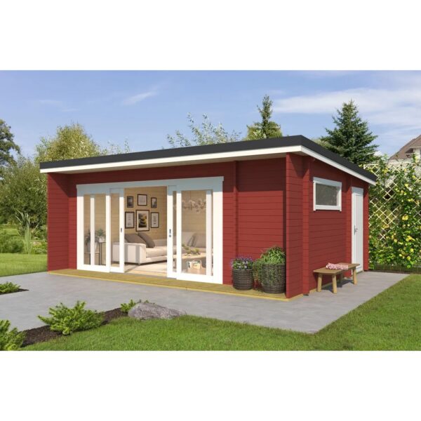 Lasita Holz-Gartenhaus Java Pultdach Schwedenrot Lasiert 608 cm x 390 cm