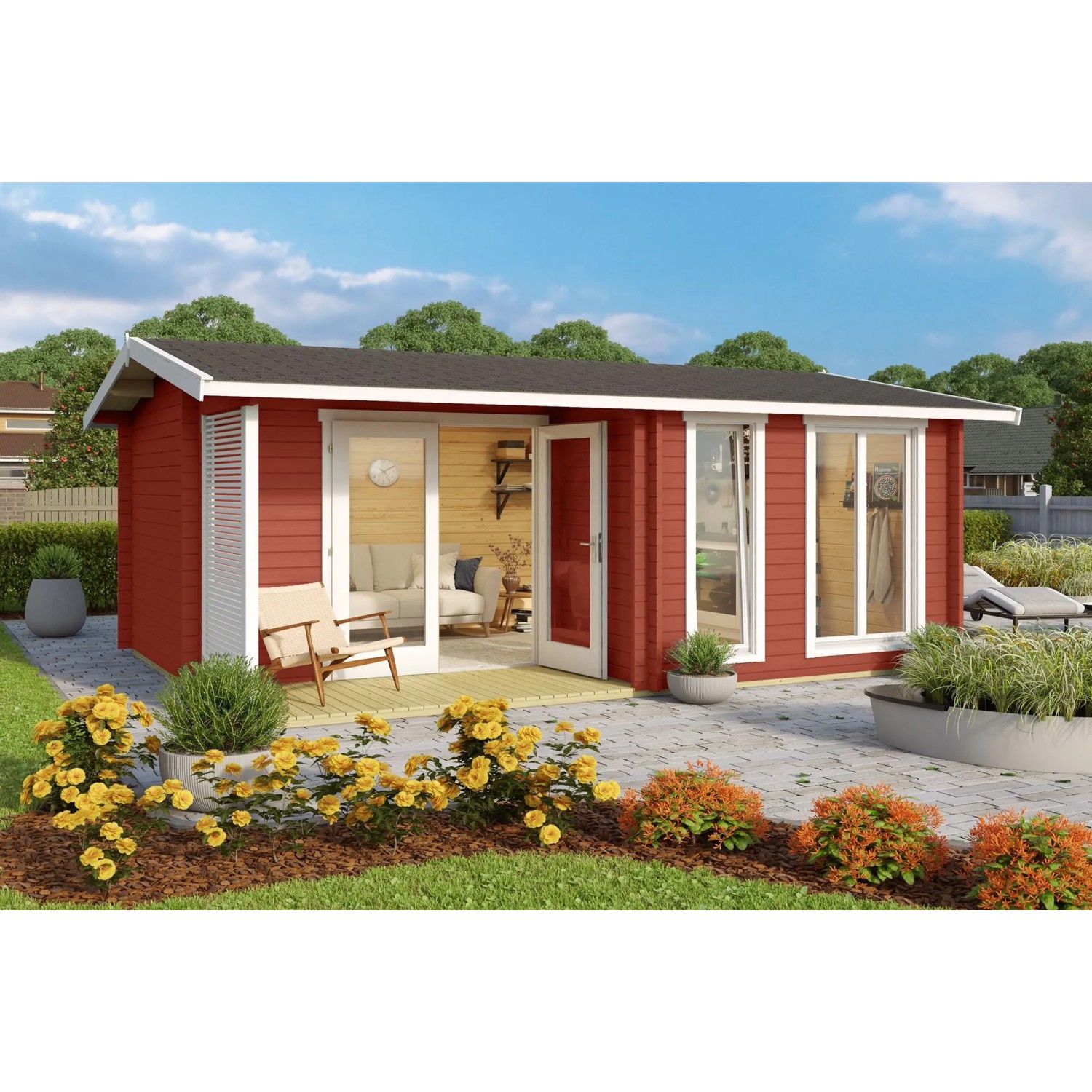 Lasita Holz-Gartenhaus Brighton 44 Satteldach Lasiert 520 cm x 370 cm