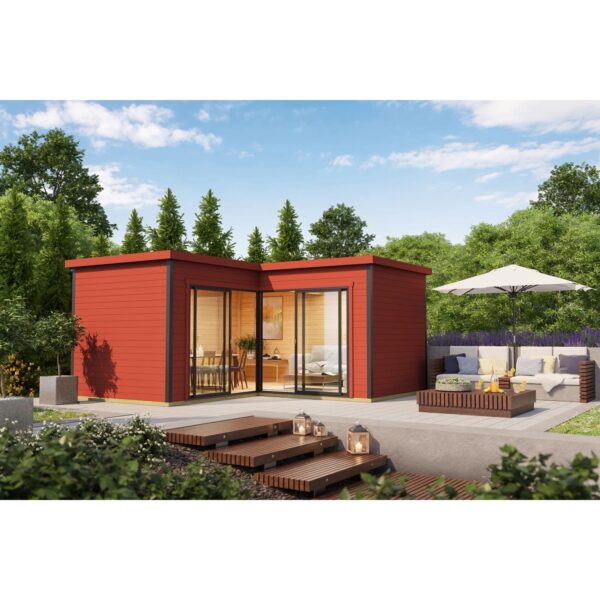 Lasita Holz-Gartenhaus Domeo 6 Flachdach Schwedenrot Lasiert 500 cm x 500 cm Lasita Holz-Gartenhaus Domeo 6 Flachdach Schwedenrot Lasiert 500 cm x 500 cm
