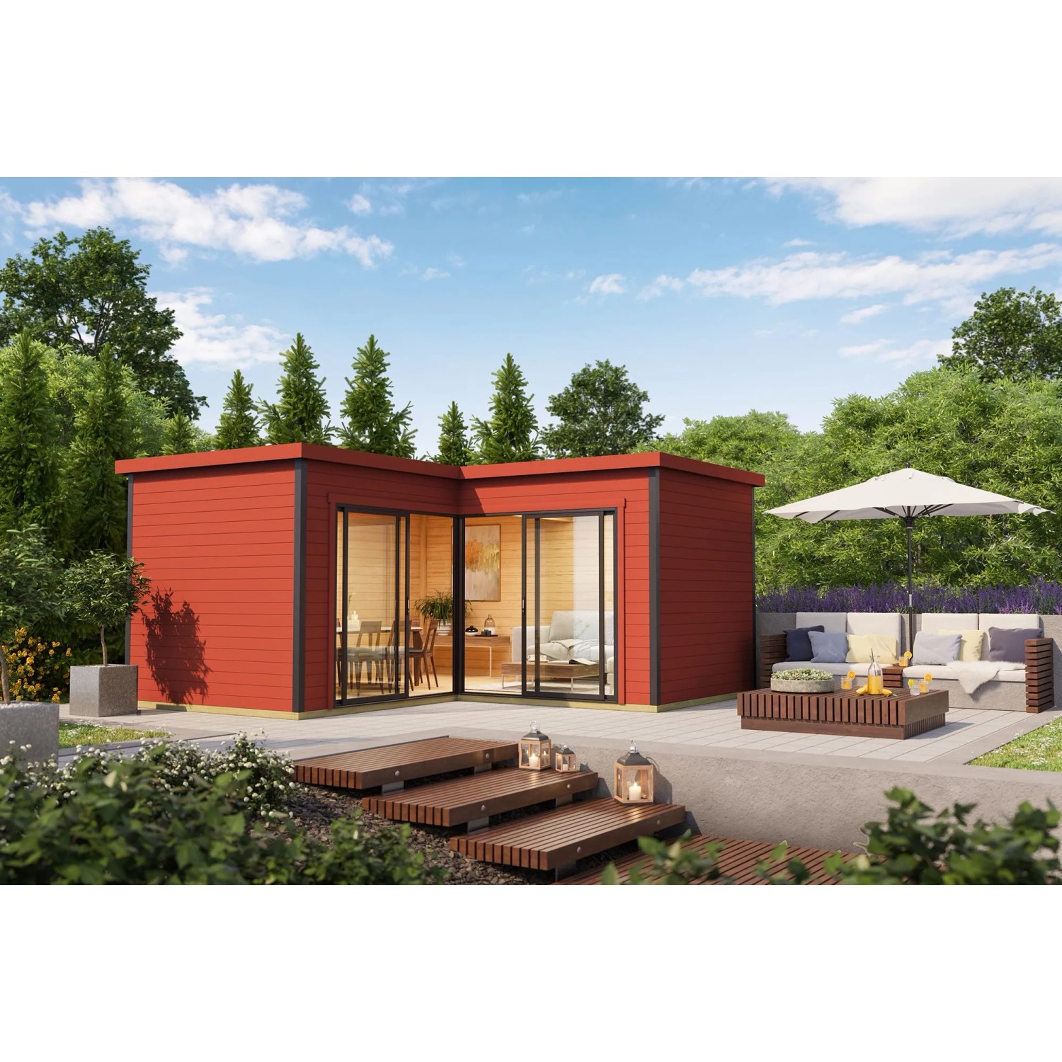 Lasita Holz-Gartenhaus Domeo 6 Flachdach Schwedenrot Lasiert 500 cm x 500 cm