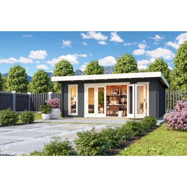 Lasita Holz-Gartenhaus Sussex 2 Pultdach Carbongrau Lasiert 570 cm x 360 cm