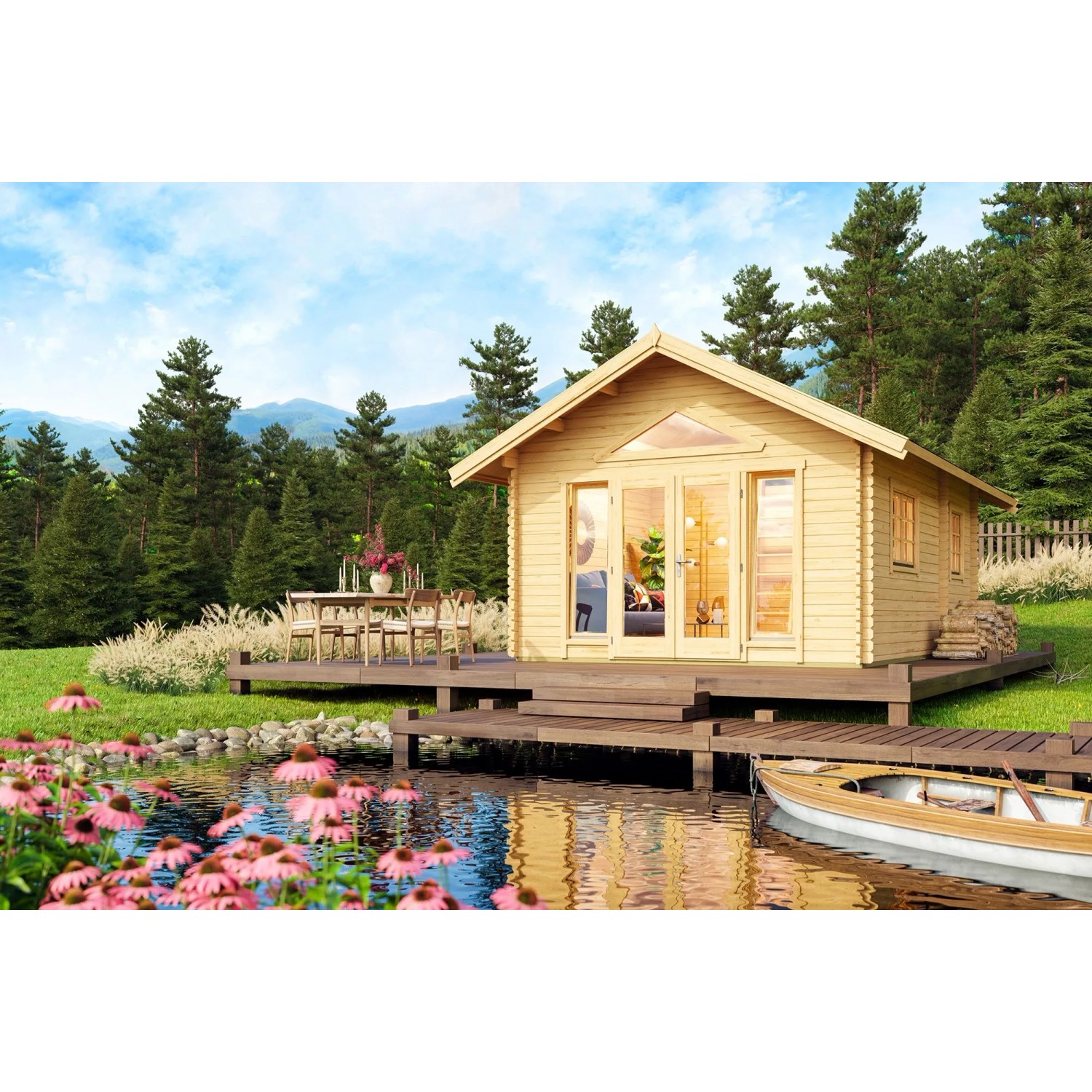 Lasita Holz-Gartenhaus Caroline 2.2 Satteldach Unbehandelt 390 cm x 575 cm