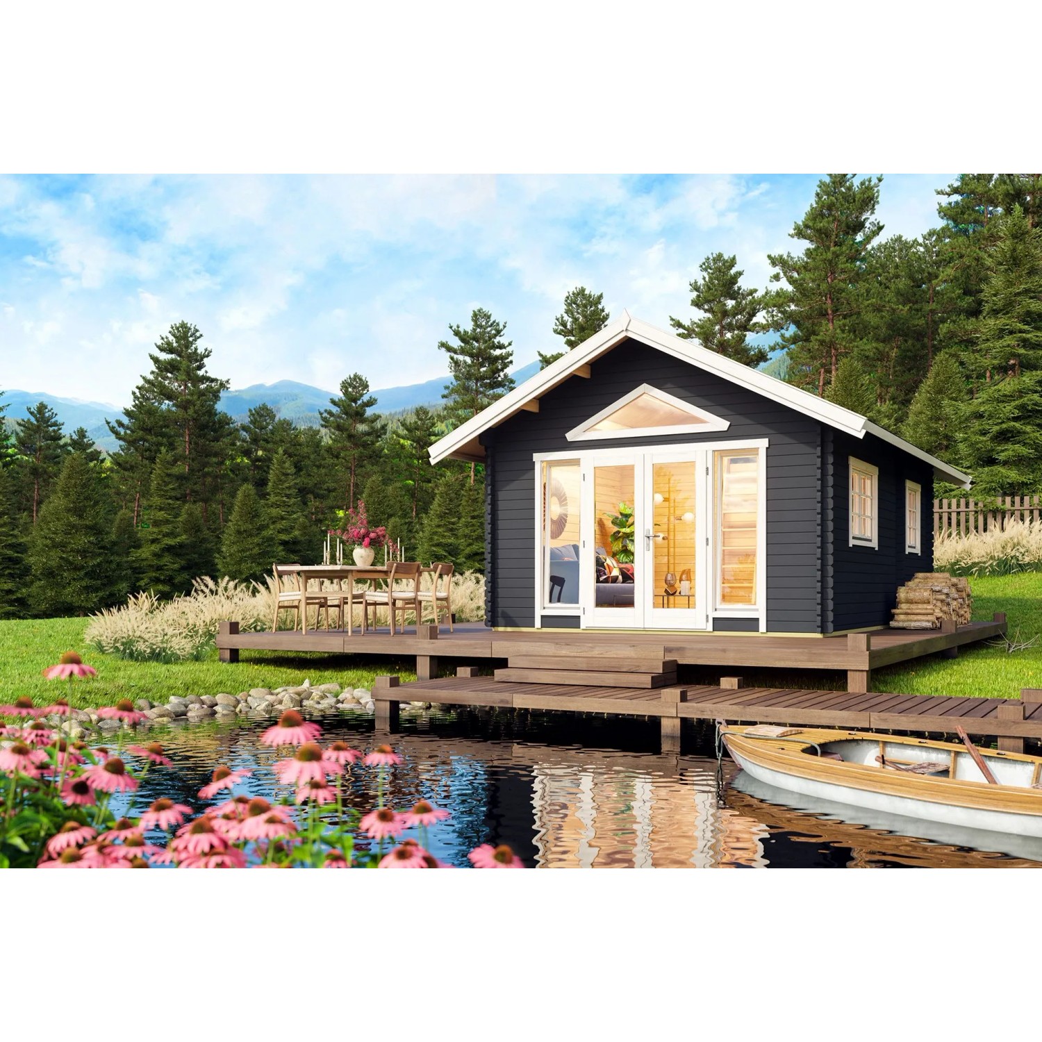 Lasita Holz-Gartenhaus Caroline 2.2 Satteldach Lasiert 390 cm x 575 cm