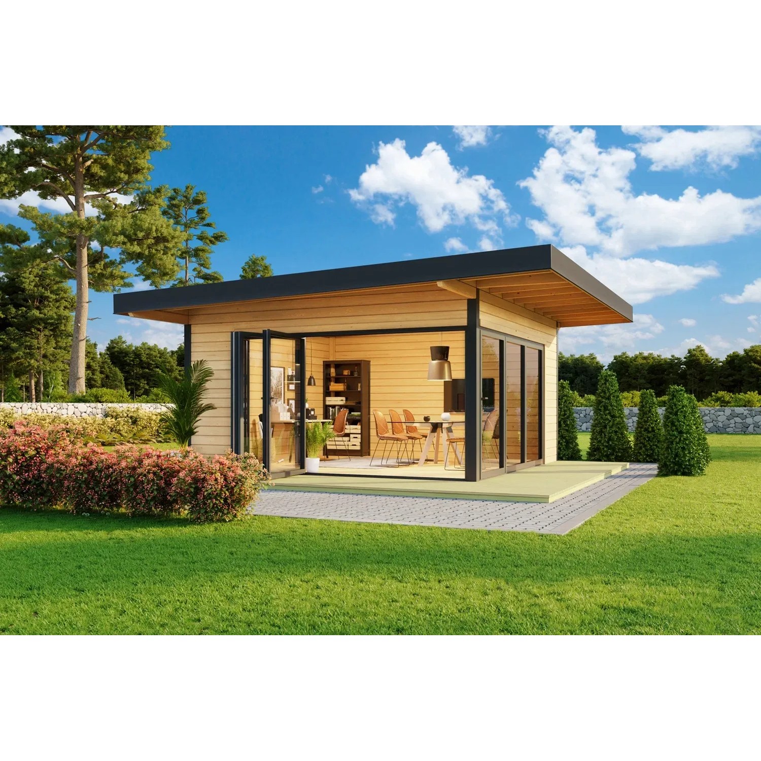 Lasita Holz-Gartenhaus Domeo 9 Pultdach Unbehandelt 450 cm x 450 cm