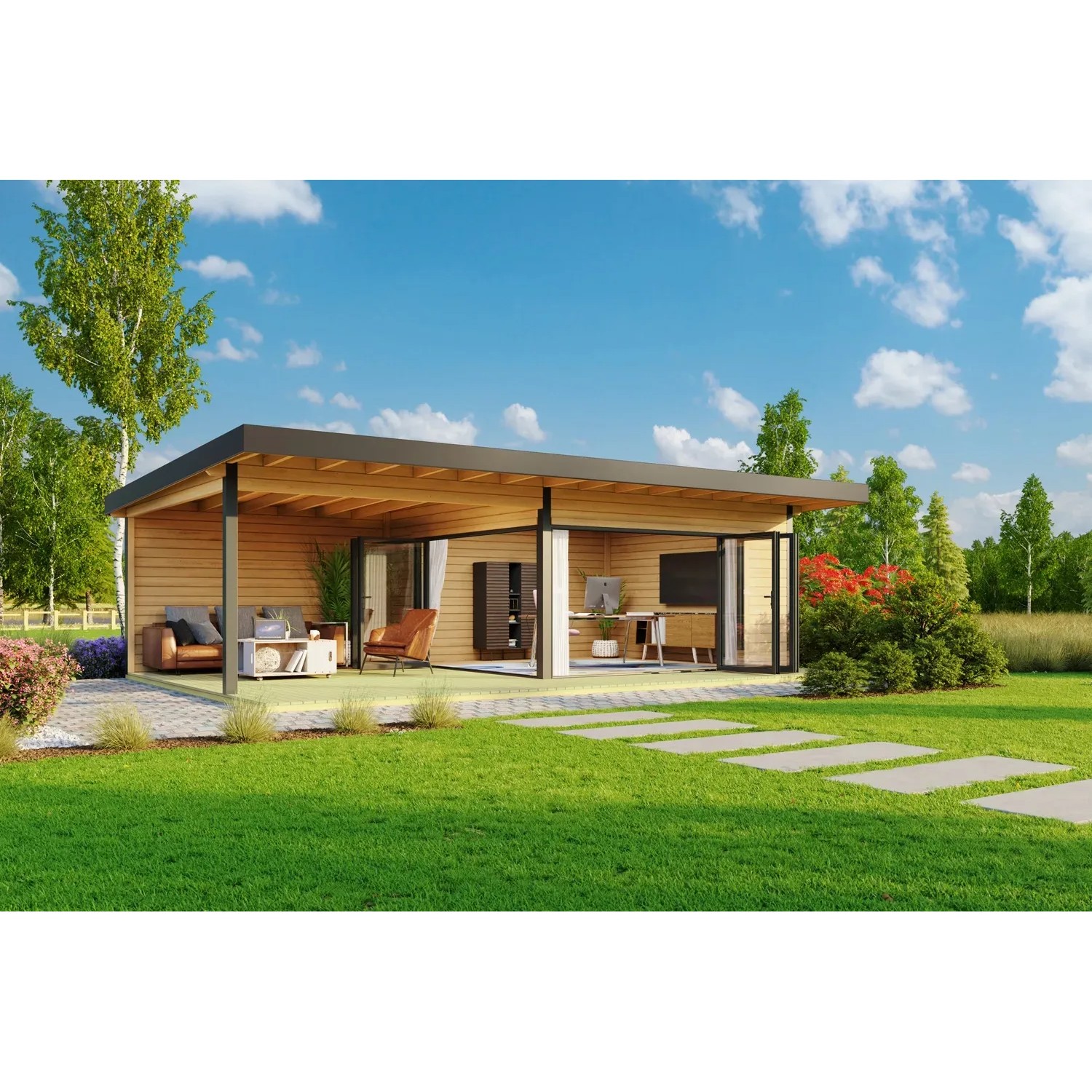 Lasita Holz-Gartenhaus Domeo 10 Pultdach Unbehandelt 450 cm x 450 cm