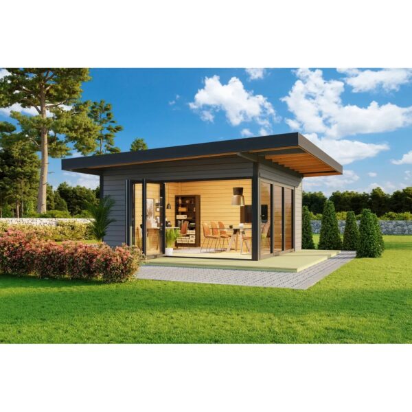 Lasita Holz-Gartenhaus Domeo 9 Pultdach Carbongrau Lasiert 450 cm x 450 cm