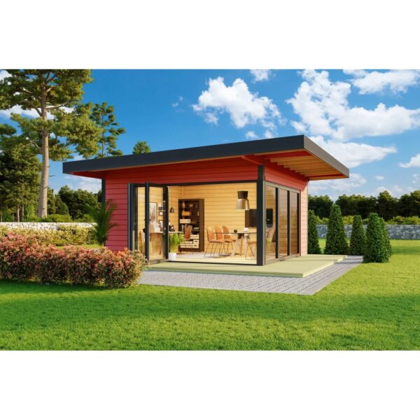 Lasita Holz-Gartenhaus Domeo 9 Pultdach Schwedenrot Lasiert 450 cm x 450 cm