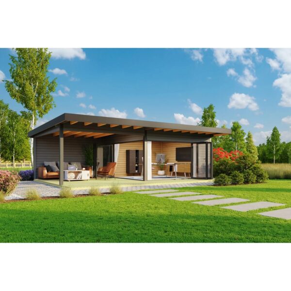 Lasita Holz-Gartenhaus Domeo 10 Pultdach Carbongrau Lasiert 450 cm x 450 cm