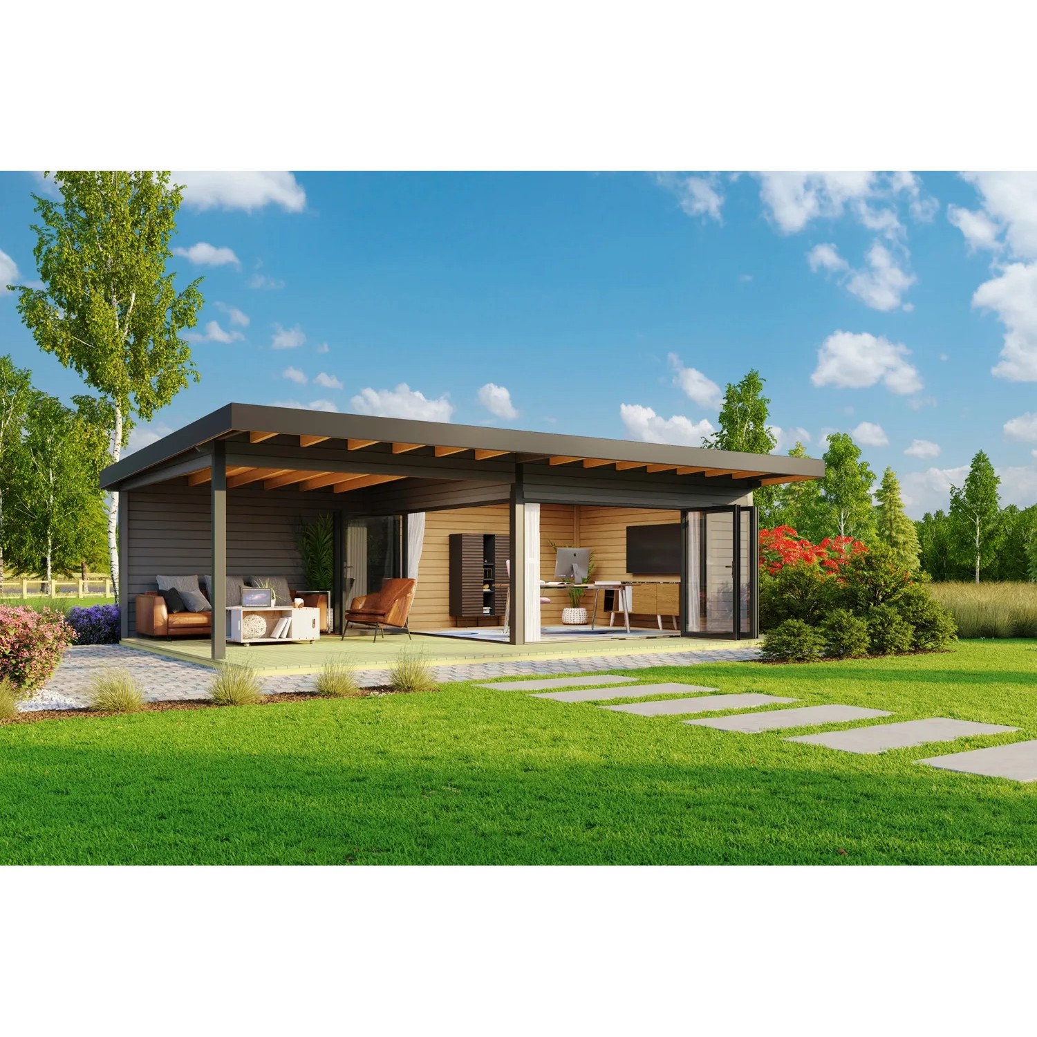 Lasita Holz-Gartenhaus Domeo 10 Pultdach Carbongrau Lasiert 450 cm x 450 cm