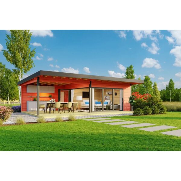 Lasita Holz-Gartenhaus Domeo 10 Pultdach Schwedenrot Lasiert 450 cm x 450 cm