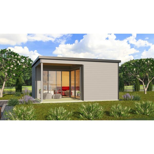 Lasita Holz-Gartenhaus Domeo 6 Loggia Flachdach Lasiert 500 cm x 500 cm 5,9 m²