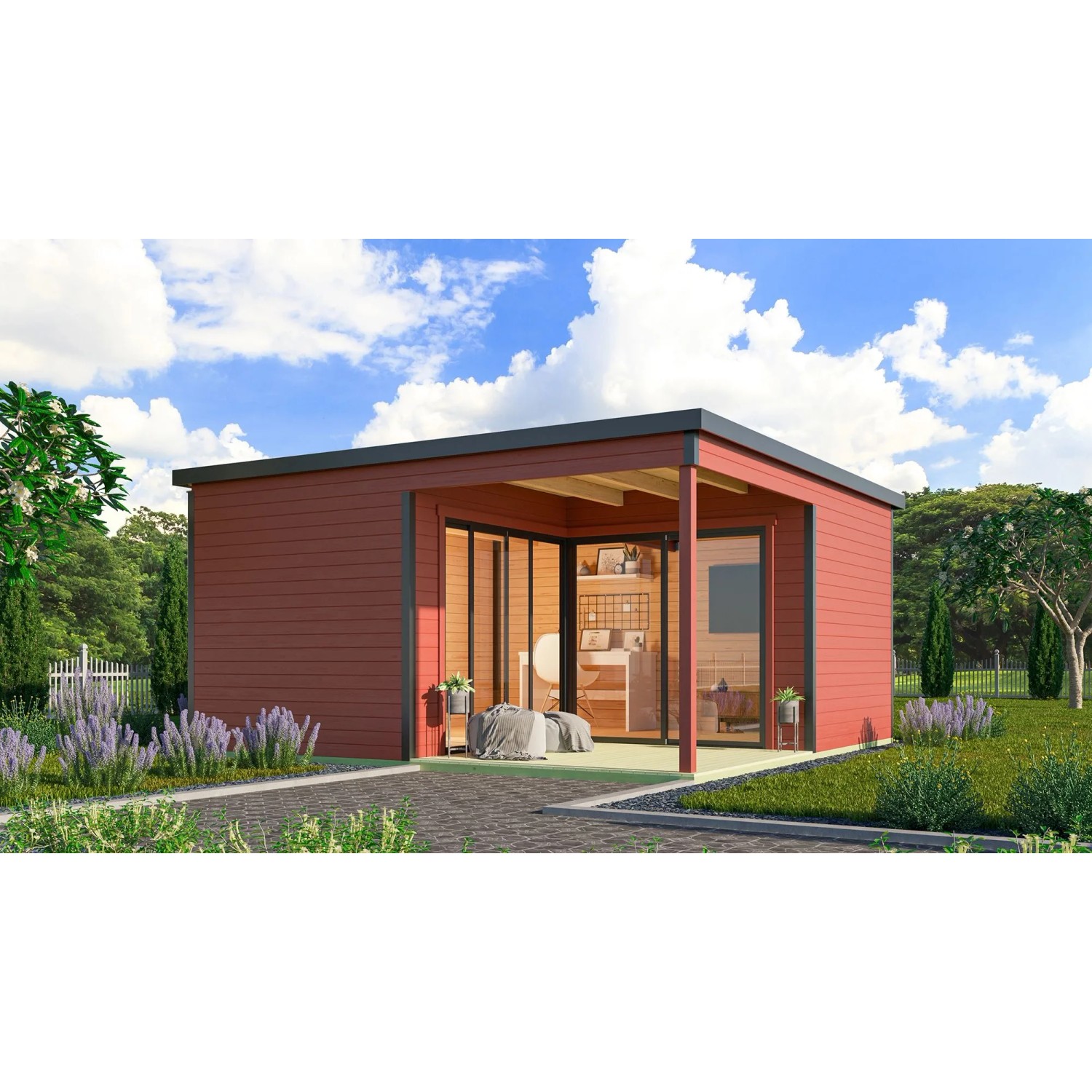 Lasita Holz-Gartenhaus Domeo 6 Loggia Flachdach Lasiert 500 cm x 500 cm 5,9 m²