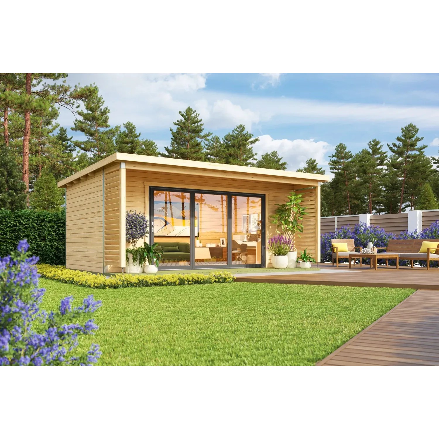 Lasita Holz-Gartenhaus Liverpool 3 Pultdach Unbehandelt 550 cm x 300 cm