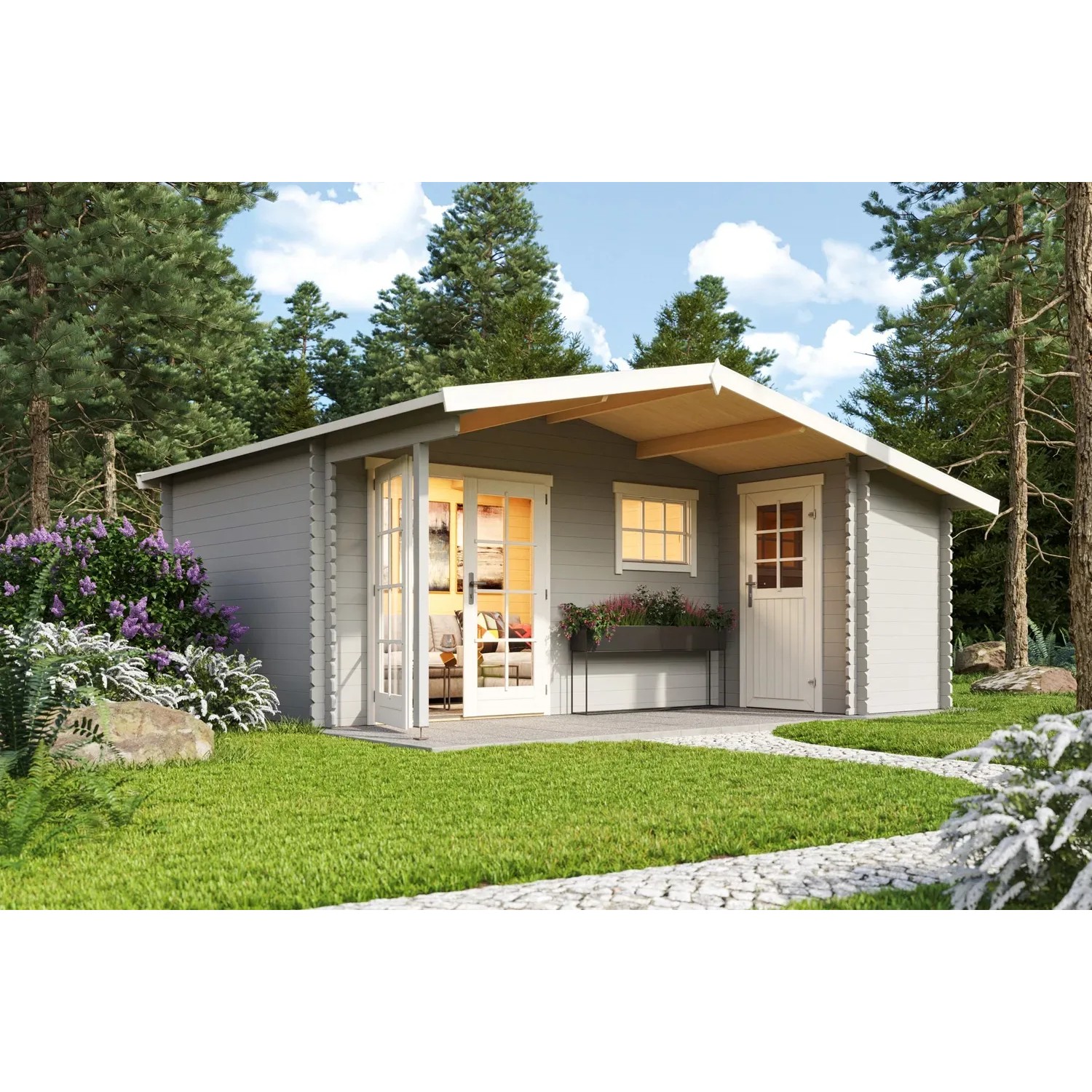 Lasita Holz-Gartenhaus Little Rock Satteldach Lasiert 510 cm x 430 cm