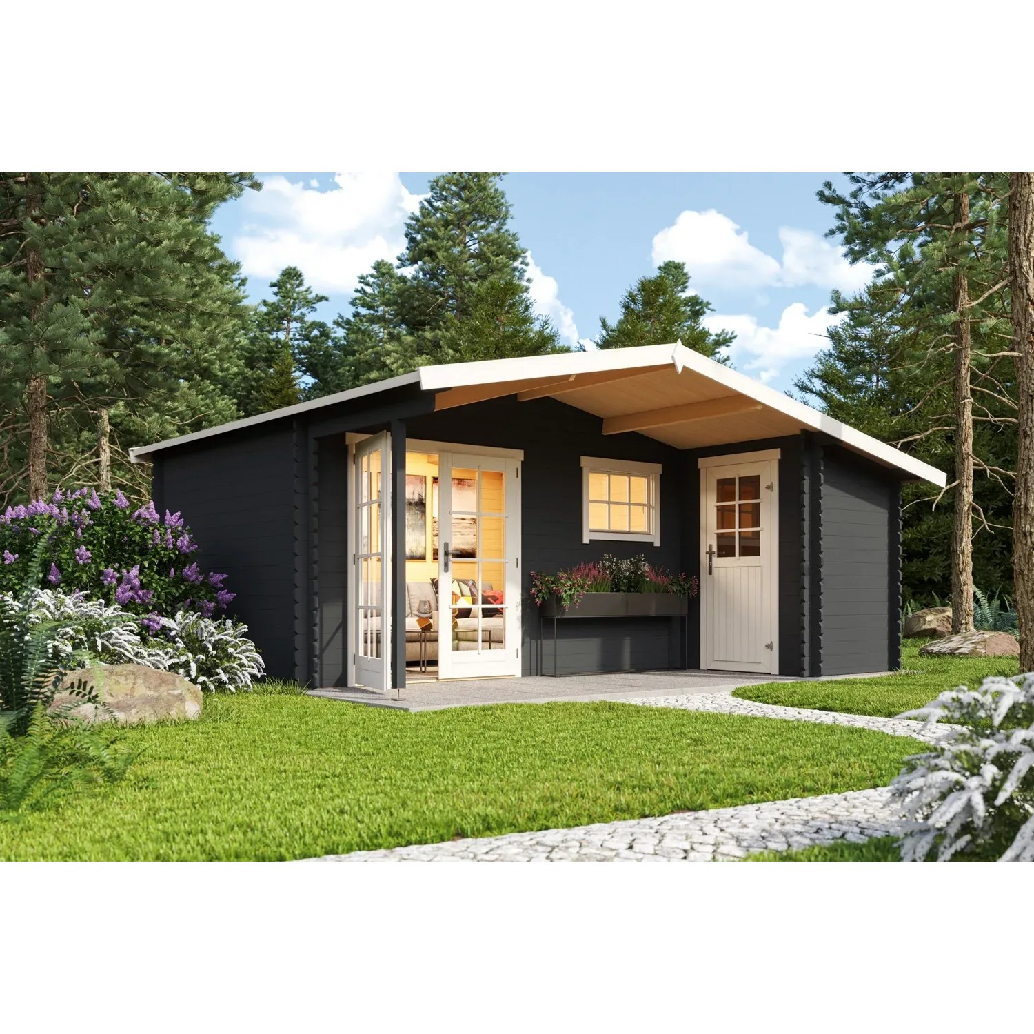 Lasita Holz-Gartenhaus Little Rock Satteldach Lasiert 510 cm x 430 cm