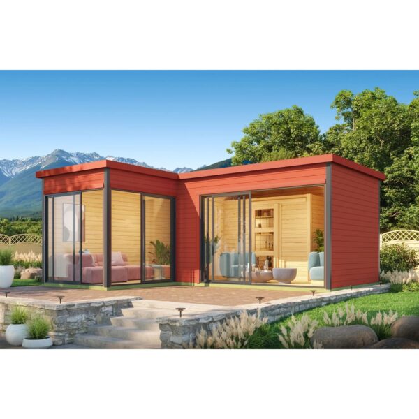 Lasita Holz-Gartenhaus Domeo 11 Flachdach Schwedenrot Lasiert 600 cm x 500 cm Lasita Holz-Gartenhaus Domeo 11 Flachdach Schwedenrot Lasiert 600 cm x 500 cm