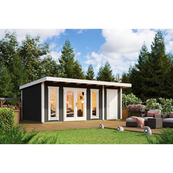 Lasita Holz-Gartenhaus Sicily 2 Flachdach Carbongrau Lasiert 575 cm x 350 cm Lasita Holz-Gartenhaus Sicily 2 Flachdach Carbongrau Lasiert 575 cm x 350 cm
