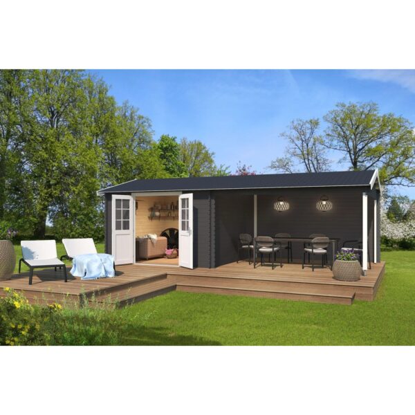 Lasita Holz-Gartenhaus Amarillo Satteldach Carbongrau Lasiert 710 cm x 330 cm