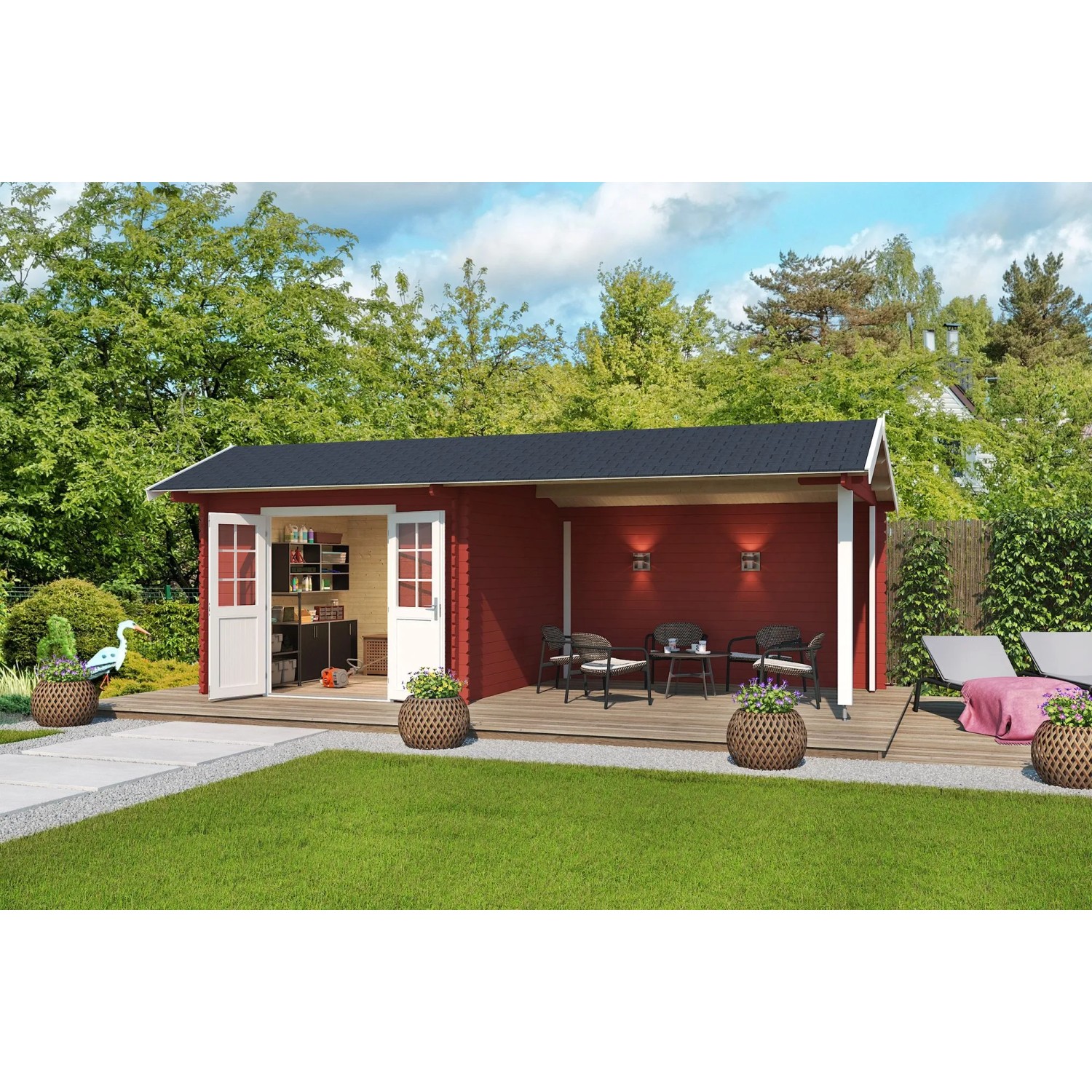 Lasita Holz-Gartenhaus New York Satteldach Schwedenrot Lasiert 680 cm x 300 cm