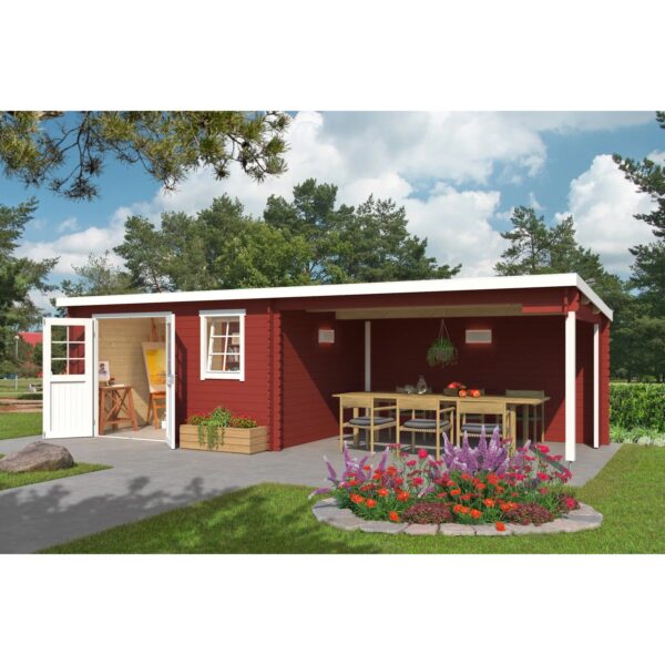 Lasita Holz-Gartenhaus Reno Flachdach Schwedenrot Lasiert 760 cm x 275 cm