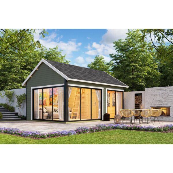 Lasita Holz-Gartenhaus Murano 3 Satteldach Grau-Grün Lasiert 578 cm x 390 cm
