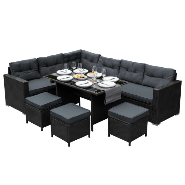 Monstershop Polyrattan Gartenmöbel Set Schwarz