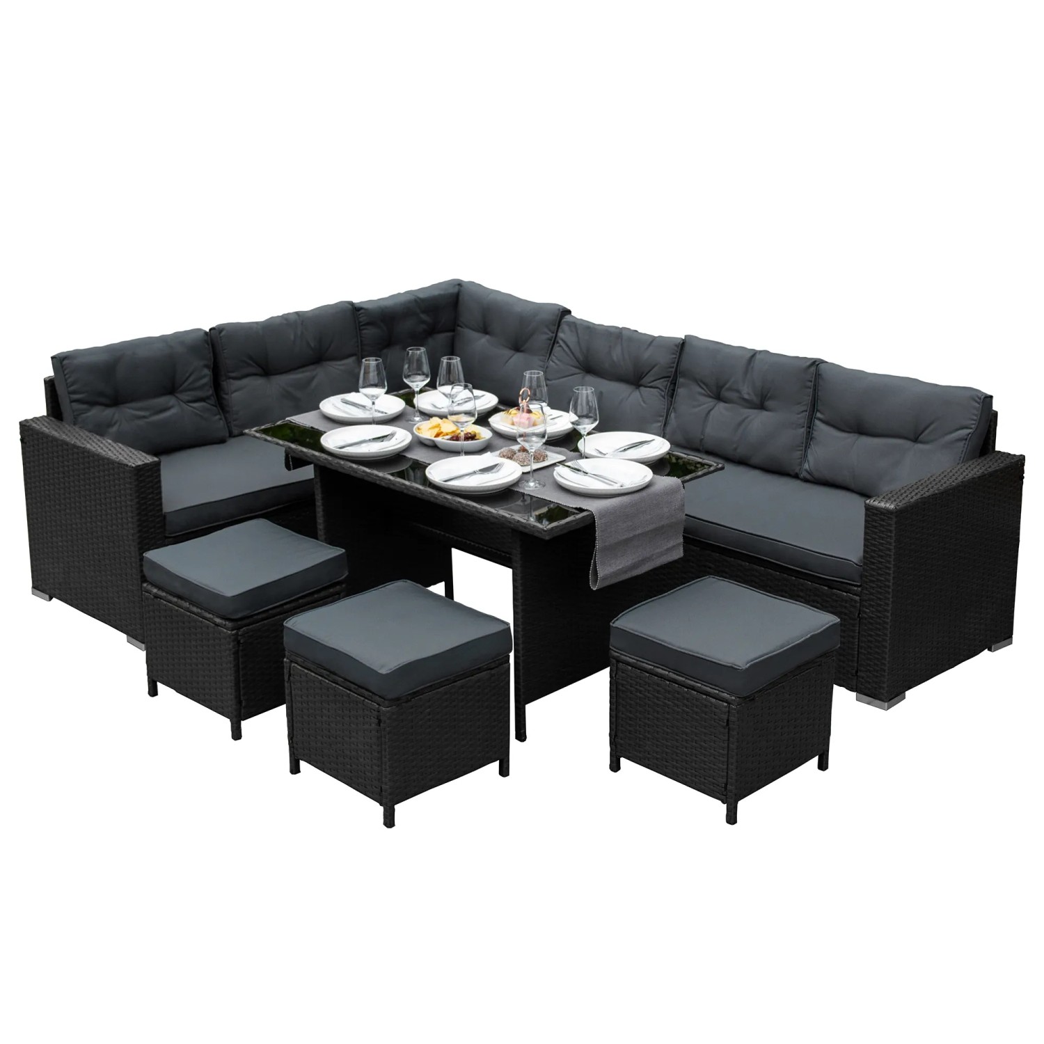 Monstershop Polyrattan Gartenmöbel Set Schwarz