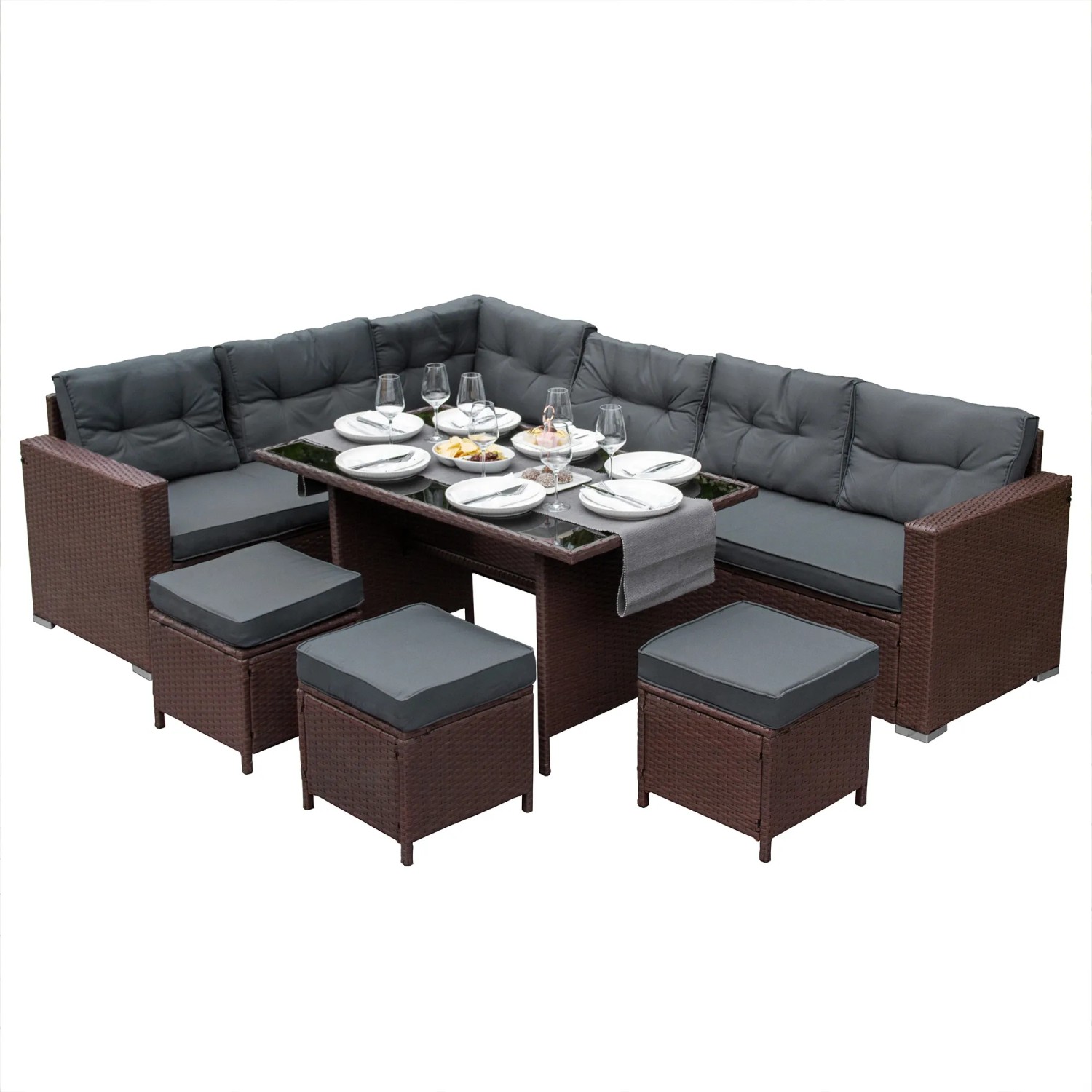 Monstershop Polyrattan Gartenmöbel Set Braun