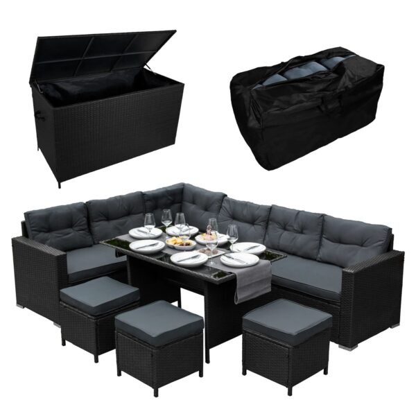 Monstershop Rattan Eckgarnitur & Kissenbox Schwarz Monstershop Rattan Eckgarnitur & Kissenbox Schwarz