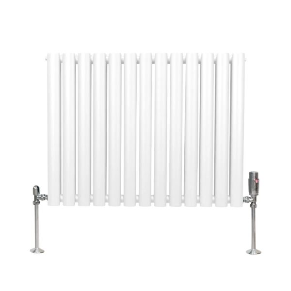 Monstershop Oval Röhrenheizkörper & Chrom Thermostatventile 600mm x 780mm Weiß