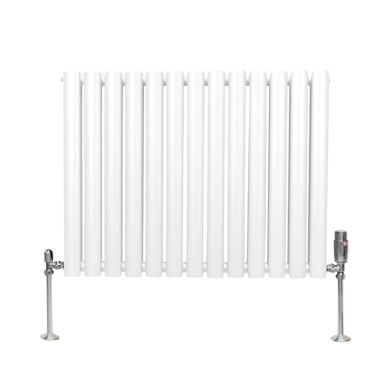 Monstershop Oval Röhrenheizkörper & Chrom Thermostatventile 600mm x 780mm Weiß
